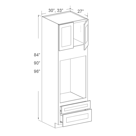 Tall Oven Cabinet, 2 Bottom Drawers - 84"H, 90"H, 96"H