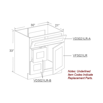 Vanity Sink Cabinet, 1 Door, 2 Drawers on Left