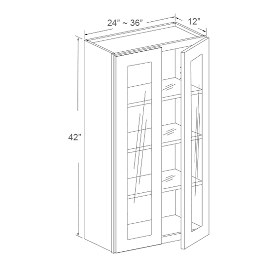 Wall Cabinet Glass Door Insert - 42"H, 2 Doors