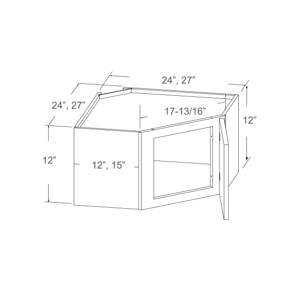 Wall Diagonal Corner, Glass Insert Door - 12"H