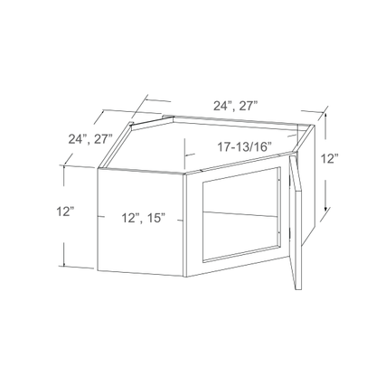 Wall Diagonal Corner, Glass Insert Door - 12"H