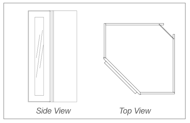 Wall Diagonal Corner, Glass Insert - 42"H