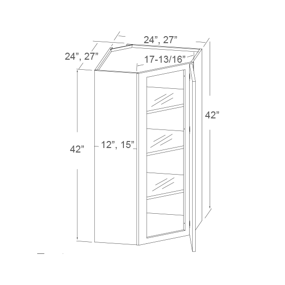 Wall Diagonal Corner, Glass Insert - 42"H