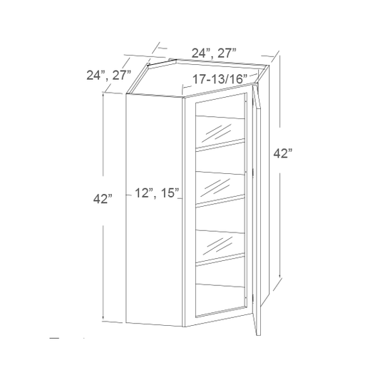 Wall Diagonal Corner, Glass Insert - 42"H